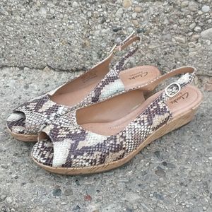 Clarks Artisan Slingback Snake print wedge Sandals